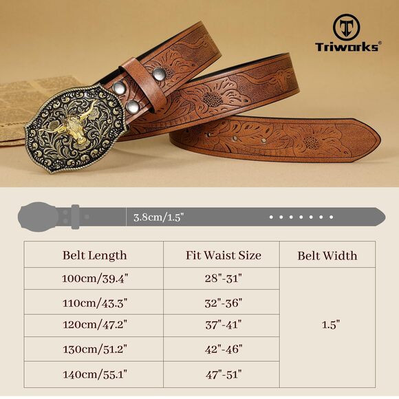 Western Pu Leather Belt For Men And Women Cowboy Cowgirl Belt Western Embossed⭐️ - Picture 6 of 8